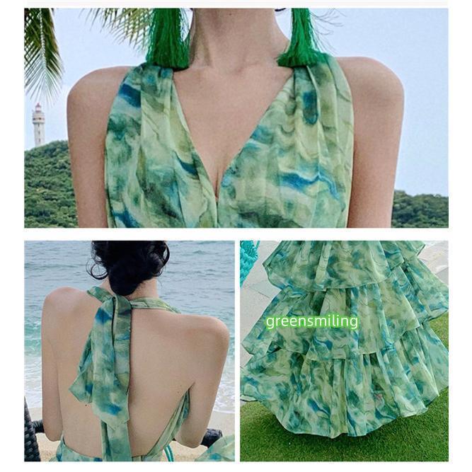 ワンピース レディース シフォン リゾート ロング シフォン Aライン ハワイ 沖縄 旅行用の画像