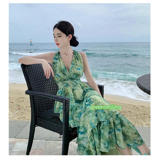 ワンピース レディース シフォン リゾート ロング シフォン Aライン ハワイ 沖縄 旅行用の画像