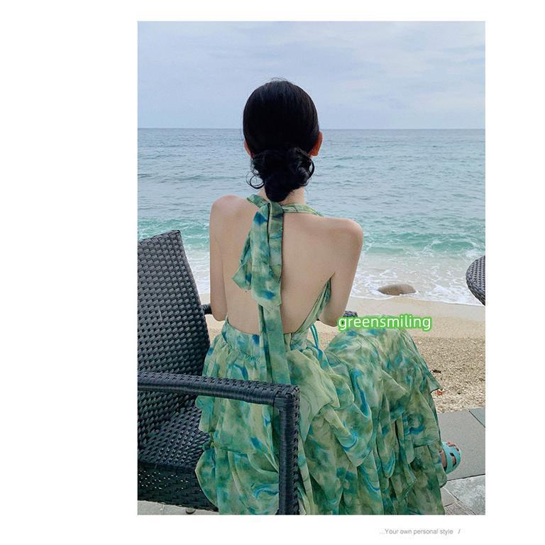 ワンピース レディース シフォン リゾート ロング シフォン Aライン ハワイ 沖縄 旅行用の画像