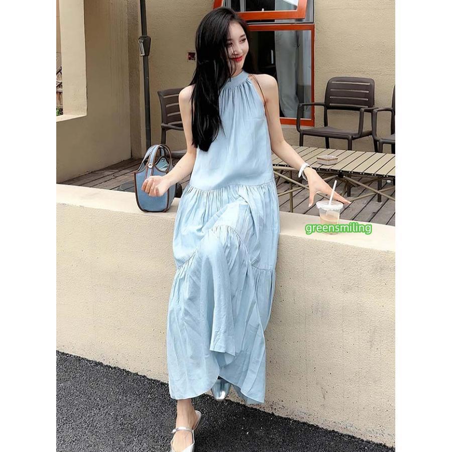 リゾートワンピース レディース サマードレス ワンピース ブルー 夏ワンピ ロング おしゃれ ファッション 春夏 カジュアル 大きいサイズ 体型カバーの画像
