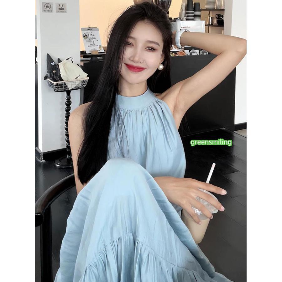 リゾートワンピース レディース サマードレス ワンピース ブルー 夏ワンピ ロング おしゃれ ファッション 春夏 カジュアル 大きいサイズ 体型カバーの画像