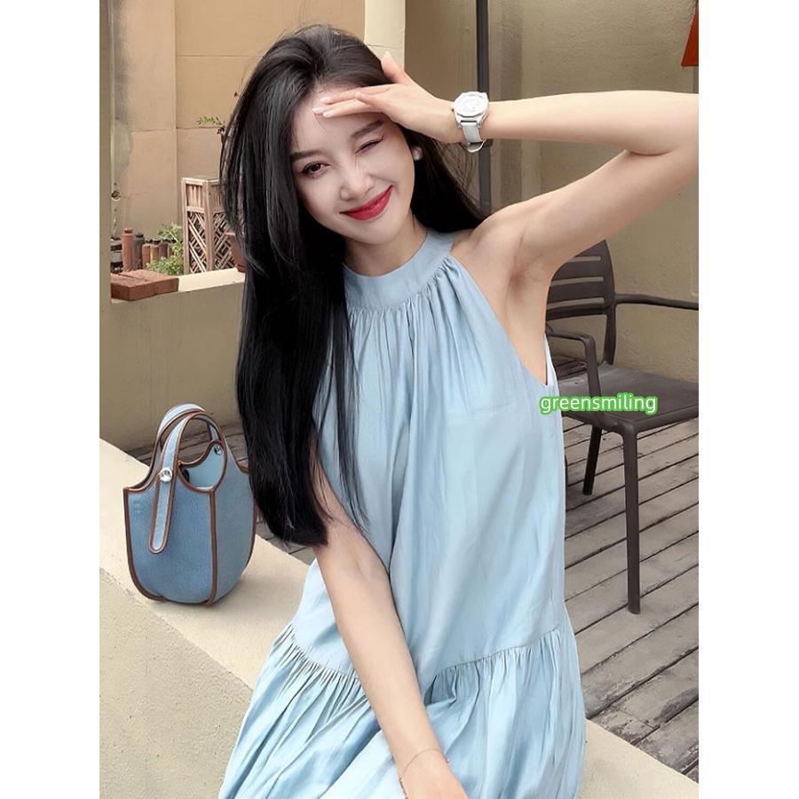 リゾートワンピース レディース サマードレス ワンピース ブルー 夏ワンピ ロング おしゃれ ファッション 春夏 カジュアル 大きいサイズ 体型カバーの画像