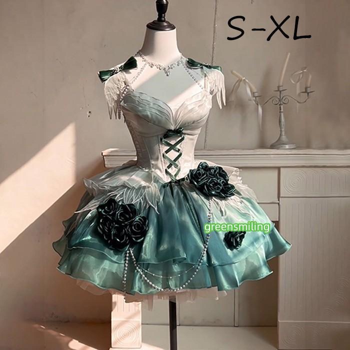 ワンピース ロリータ Lolita アンバーグリーン パフスカート S M L XL