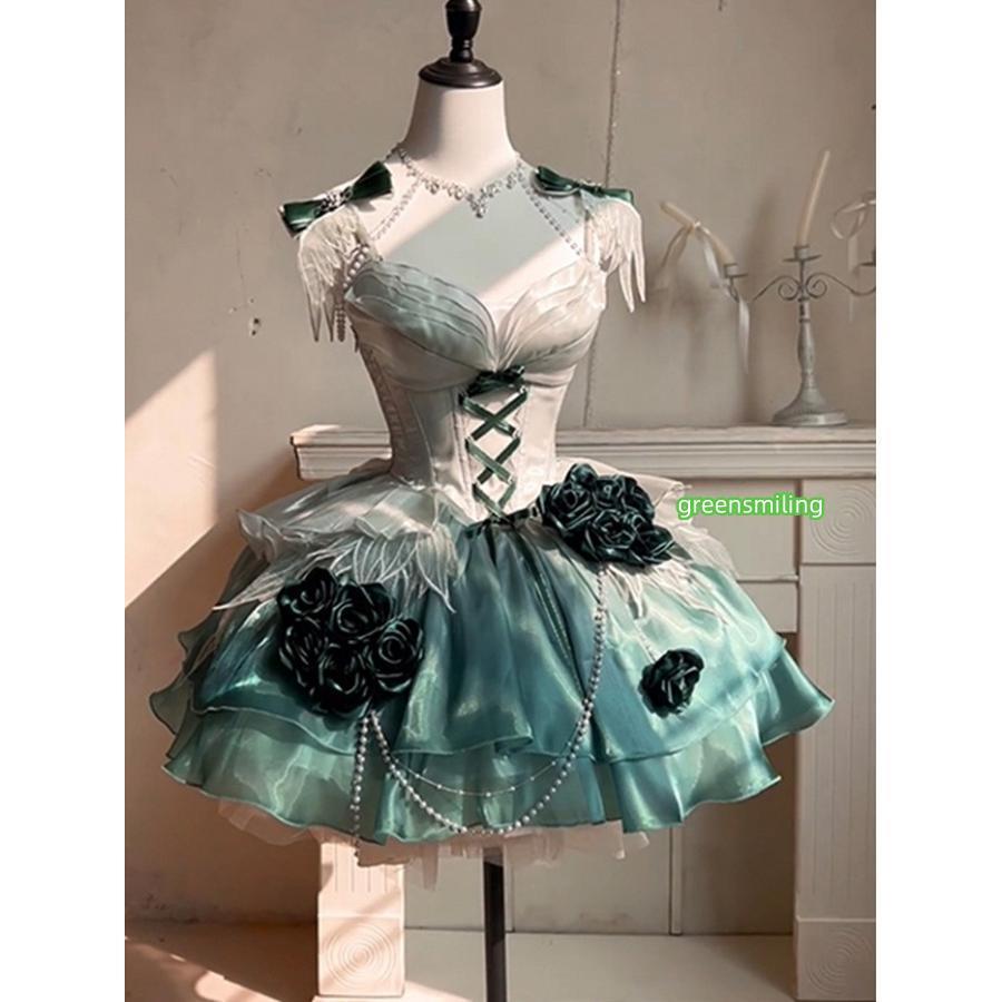 ワンピース ロリータ Lolita アンバーグリーン パフスカート S M L XL