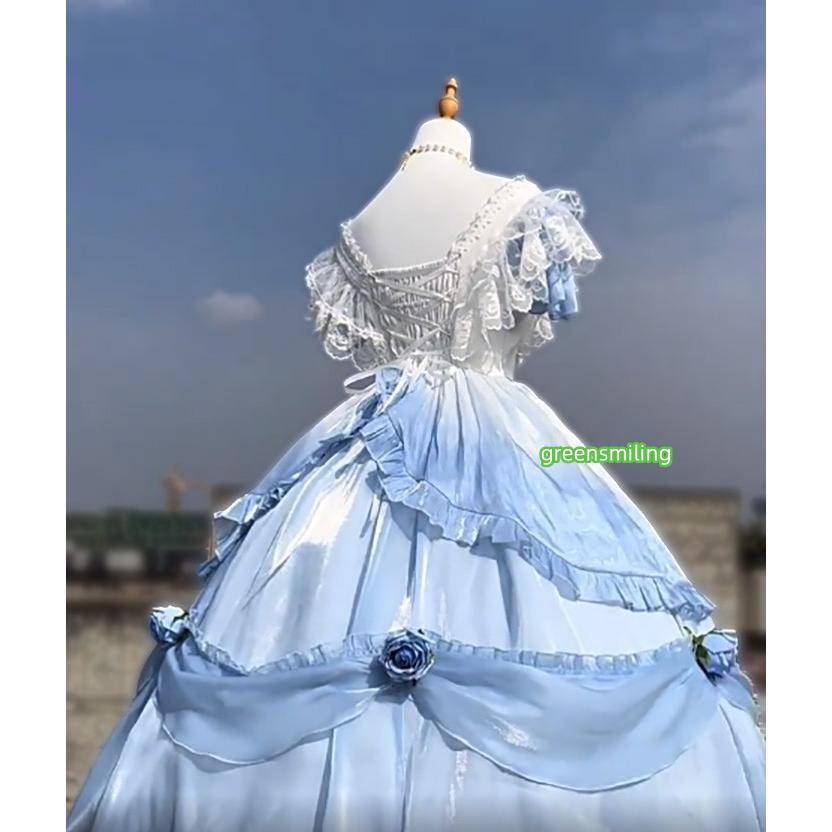 ワンピース ロリータ Lolita ブルー 成人式 パフスカート S M L XL