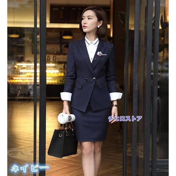 レディース フォーマル 大きいサイズ リクルート スカートスーツ 事務服 ストライプ 就活スーツ タイトスカート オフィス 制服 就活 卒業_5