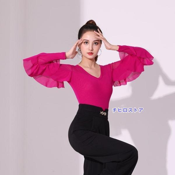 社交ダンス衣装　ダンスレオタード　ダンスウェア　カップ付　dancequeen赤 トップス レオタード 社交ダンス衣装 女性 キラキラ レッスンウェア