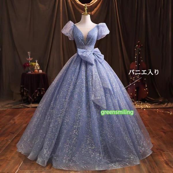 カラードレス お色直し グレーブルー 灰色 結婚式 ロングドレス 演奏会 袖あり 半袖付き Vネック ポワントスリーブ パーティードレス フォト婚 ピアノ発表会_2