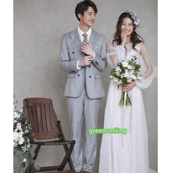 ウェディングドレス 花嫁 長袖 シンプル 白ドレス Vネック ワンピース 花嫁 結婚式 二次会 披露宴 前撮り 後撮り 撮影用_1
