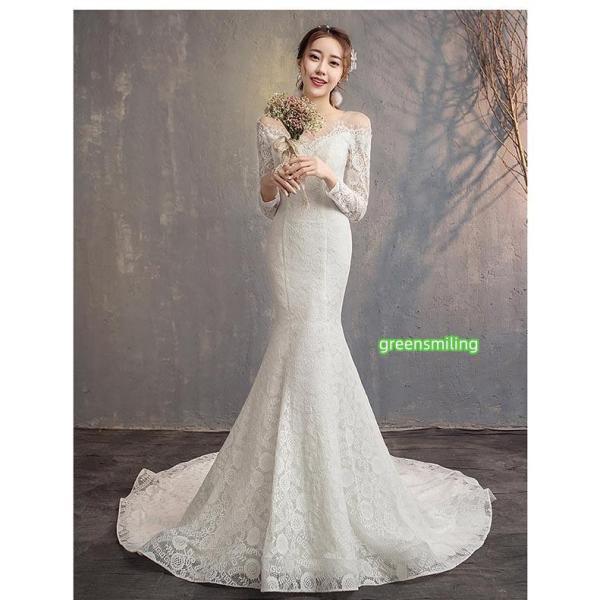 ウェディングドレス フィッシュテール 花嫁 ロングドレス 結婚式