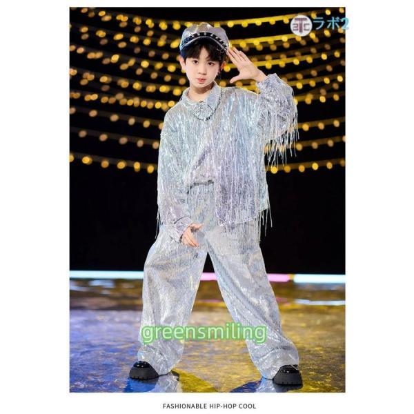 フリンジ シルバー 長袖 キッズ ダンス衣装 セットアップ ヒップホップ