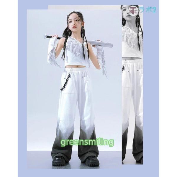 ガールズ 白 キッズダンス衣装 ストリート セットアップ ヒップホップ