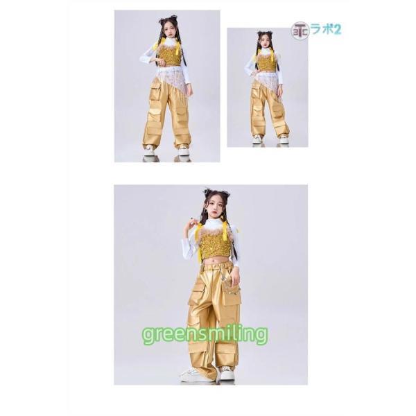 ゴールド スパンコール ダンス衣装 子供服 ステージ キッズダンス