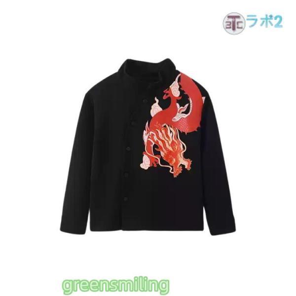 赤 セットアップDRAGON YOU WITH サイズ2 中華風 キッズダンス衣装 ヒップホップ ジャケット 龍 トップス 長袖
