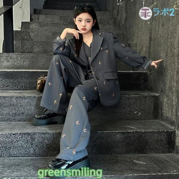 ベスト ダンス スーツ キッズ ダンス衣装 韓国 ダンス衣装 パンツスーツ 子供服 ヒップホップ セットアップ 黒スーツ グレー ダンス 韓国 衣装 ジャケット パン_12