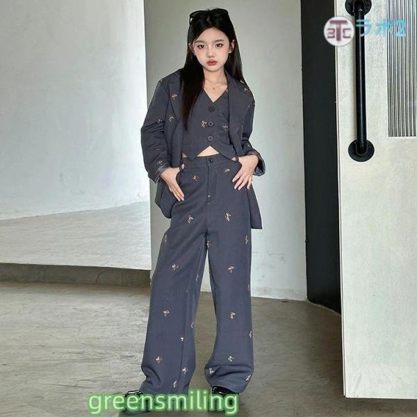 ベスト ダンス スーツ キッズ ダンス衣装 韓国 ダンス衣装 パンツスーツ 子供服 ヒップホップ セットアップ 黒スーツ グレー ダンス 韓国 衣装 ジャケット パン_1