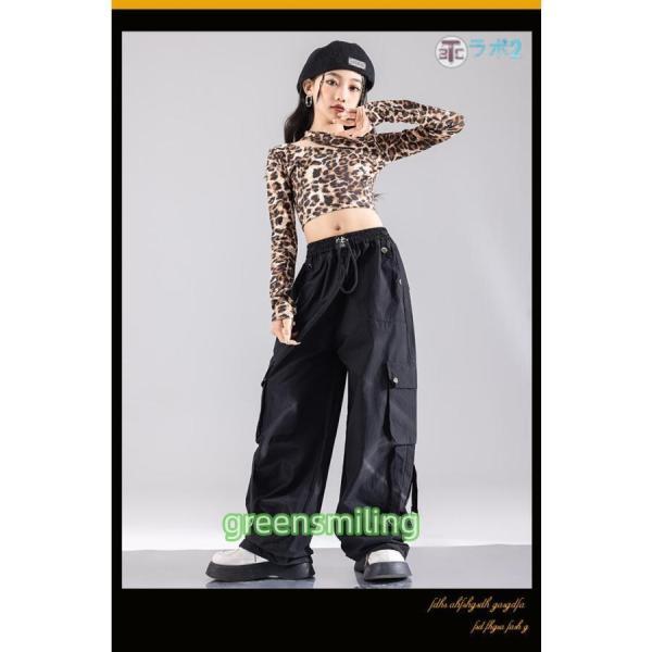 ヒョウ柄 キッズ ダンス衣装 トップス 長袖 へそ出し 肩出し 豹柄