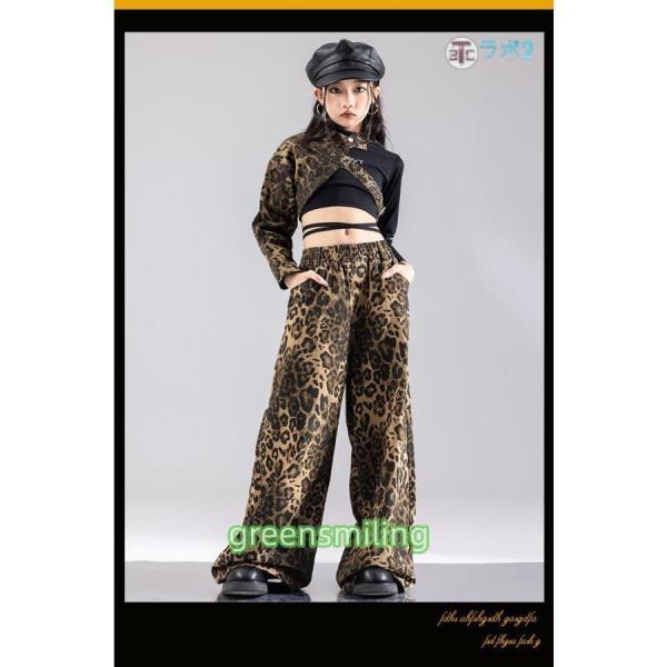 ヒョウ柄 キッズ ダンス衣装 トップス 長袖 へそ出し 豹柄 ロング