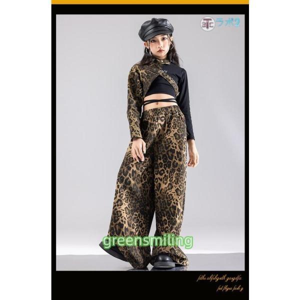 ヒョウ柄 キッズ ダンス衣装 トップス 長袖 へそ出し 豹柄 ロング