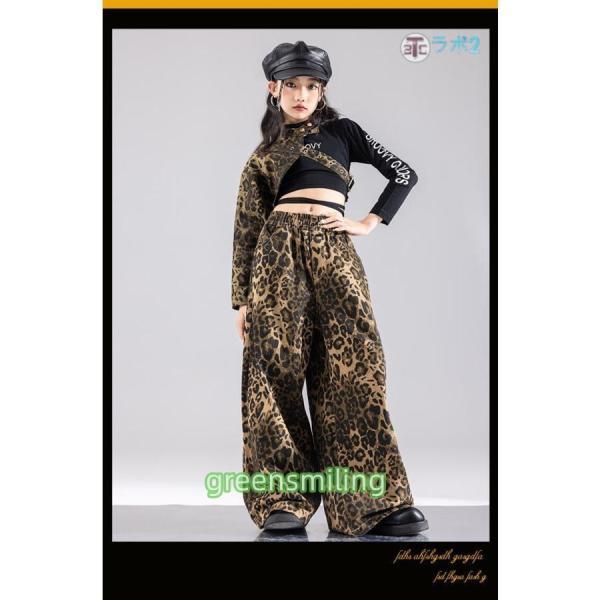 ヒョウ柄 キッズ ダンス衣装 トップス 長袖 へそ出し 豹柄 ロング