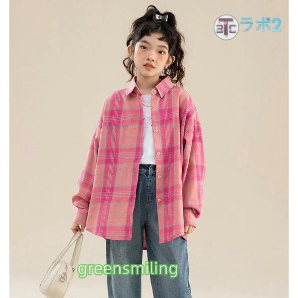 シャツ 長袖 子供服 チェック柄 ピンク 女の子 キッズ レディース 韓国
