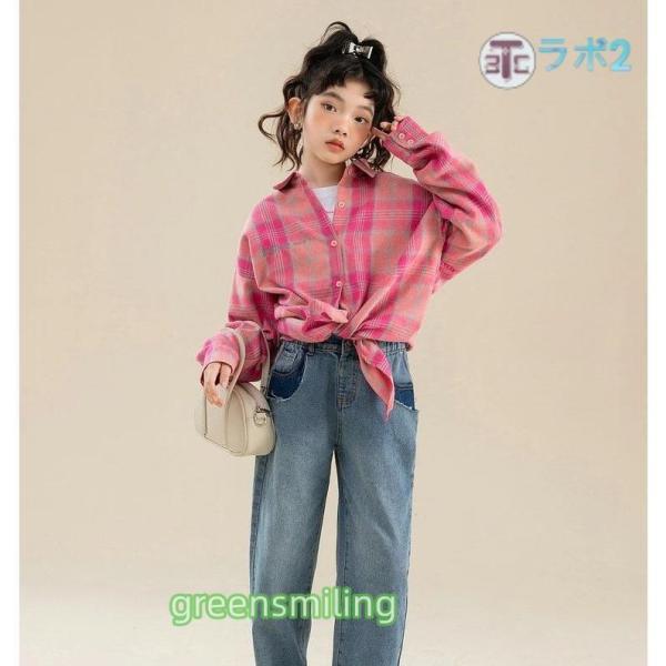 シャツ 長袖 子供服 チェック柄 ピンク 女の子 キッズ レディース 韓国