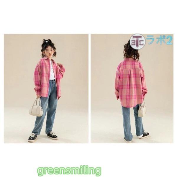 シャツ 長袖 子供服 チェック柄 ピンク 女の子 キッズ レディース 韓国