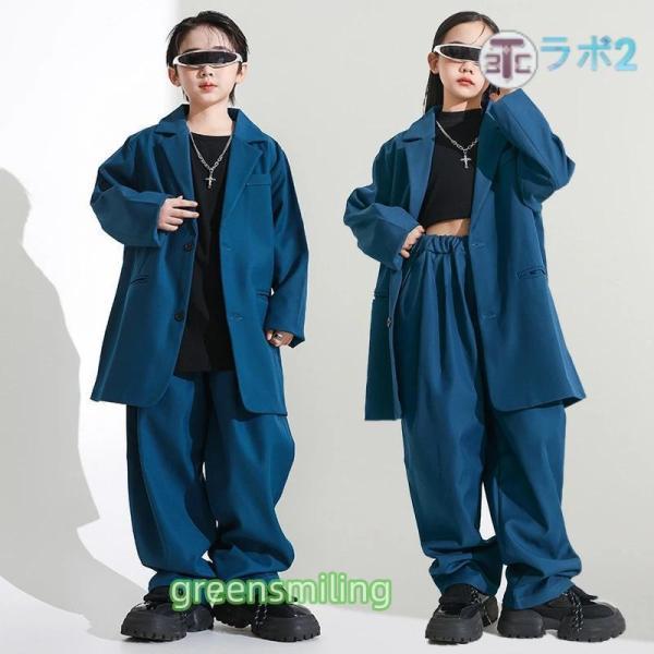 ネイビー ホワイト グレー キッズ ダンス衣装 セットアップ ブレザー