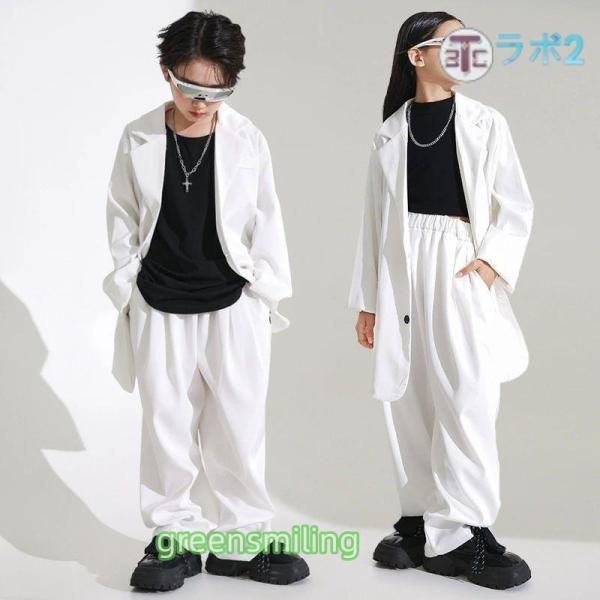 ネイビー ホワイト グレー キッズ ダンス衣装 セットアップ ブレザー
