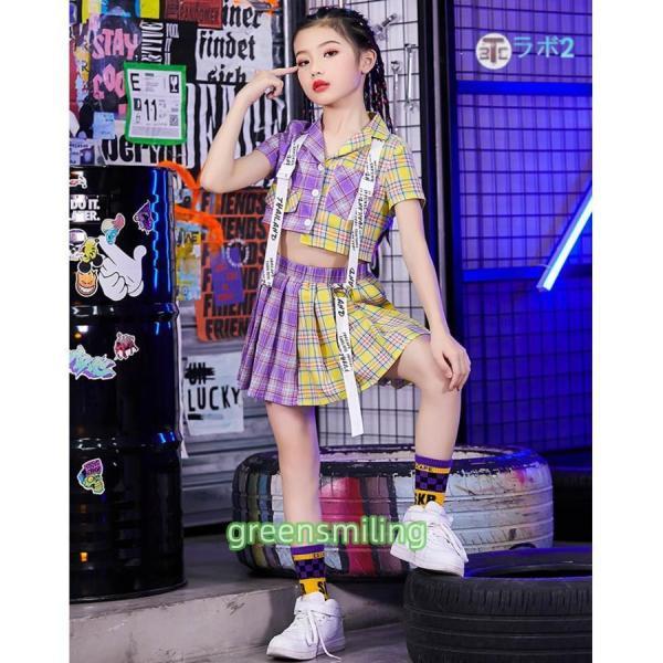 チェック柄 チアダンス キッズダンス衣装 セットアップ へそ出し