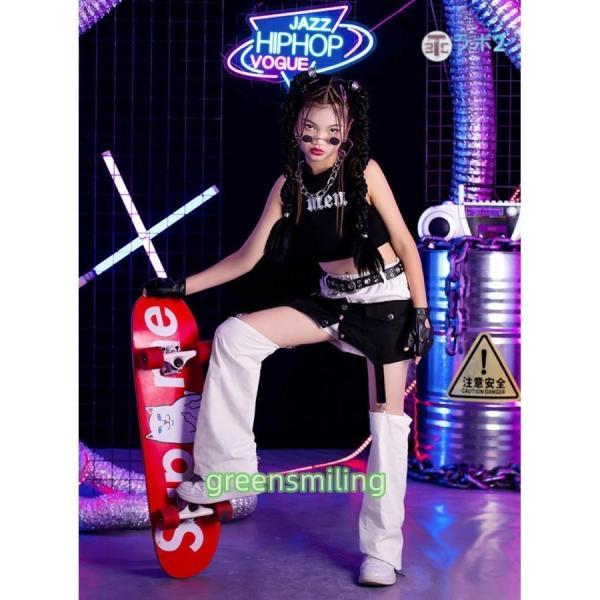 k-pop 衣装 キッズダンス衣装 セットアップ へそ出し 黒 白 タンク