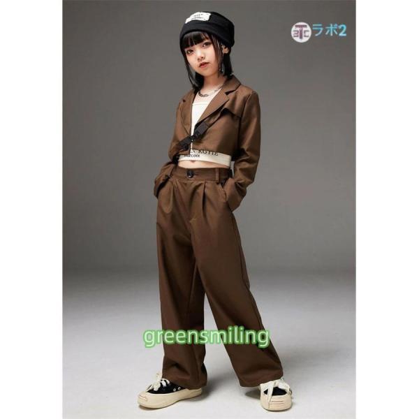 茶色 キッズダンス衣装 セットアップ キッズ hiphop 韓国風 ヒップ
