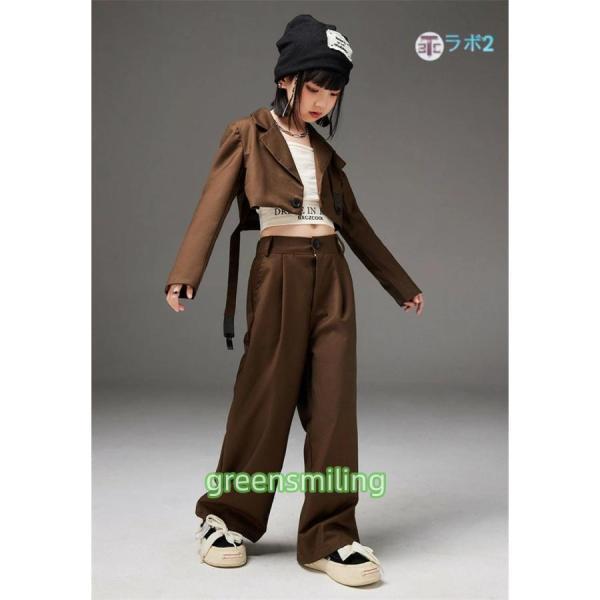 茶色 キッズダンス衣装 セットアップ キッズ hiphop 韓国風 ヒップ
