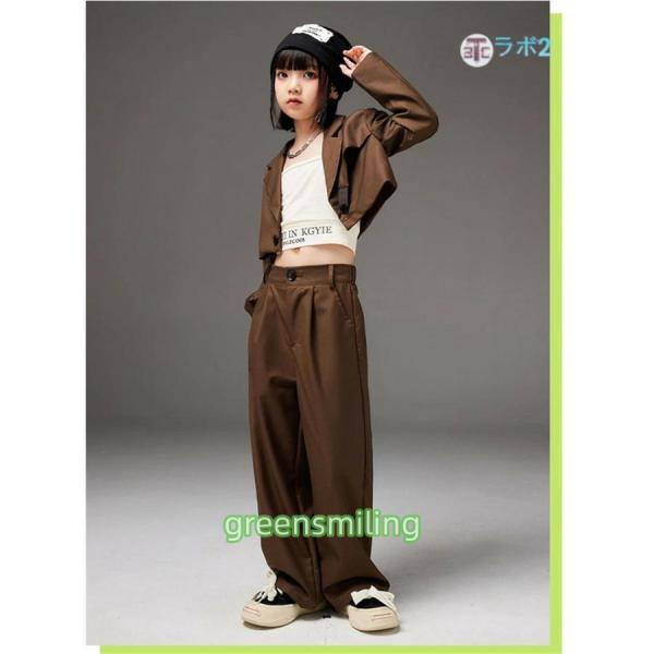 茶色 キッズダンス衣装 セットアップ キッズ hiphop 韓国風 ヒップ