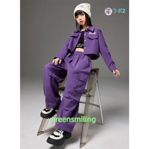ベリーダンスセットアップ　ピンクパープル　衣装 k-pop 衣装 パンツスーツ パープル キッズダンス衣装 セットアップ
