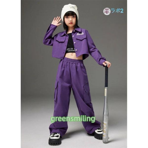 k-pop 衣装 パンツスーツ パープル キッズダンス衣装 セットアップ