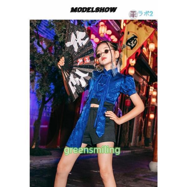 キッズダンス衣装 セットアップ へそ出し 青 花柄 k-pop 衣装 ヒップ