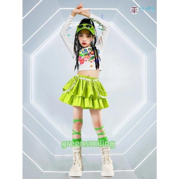 緑系 子供服 ダンス衣装 ヒップホップ グリーン 長袖 フード付き
