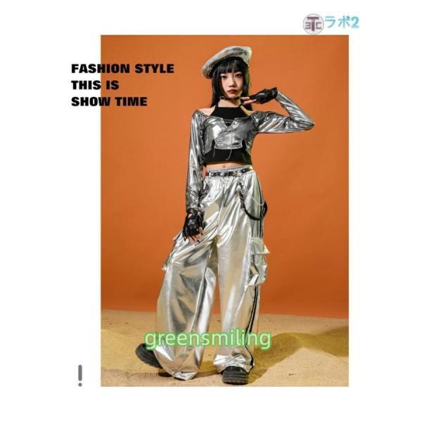 シルバー トップス へそ出し 女の子 キッズ ダンス ダンス衣装 子供服