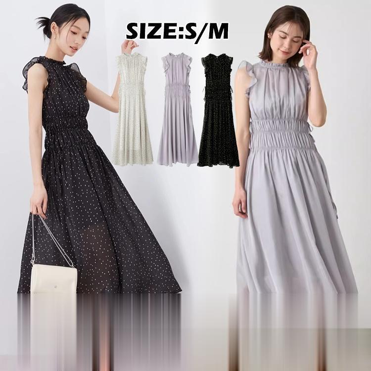 美品★フラメンコ☆ 水玉模様 フリル付きノースリーブワンピース ノースリーブワンピース フリル 体型カバー 着痩せ ドット柄