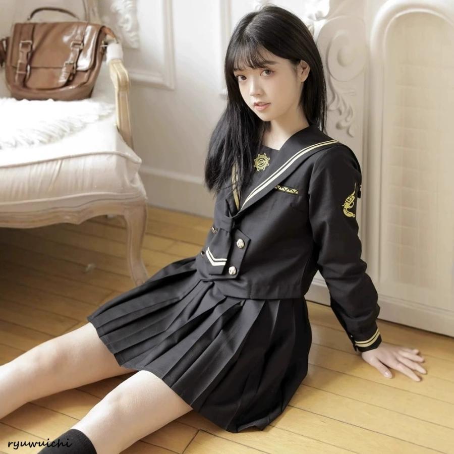 セーラー服 半袖 黒 女子制服 単品/セット 学生服 高品質 女子高校生