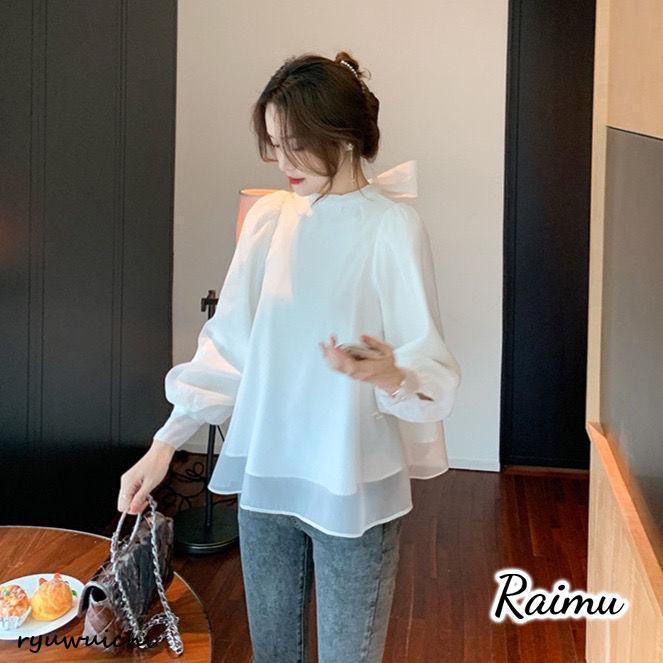 ふんわり バックリボン シフォン ブラウス レディース トップス 