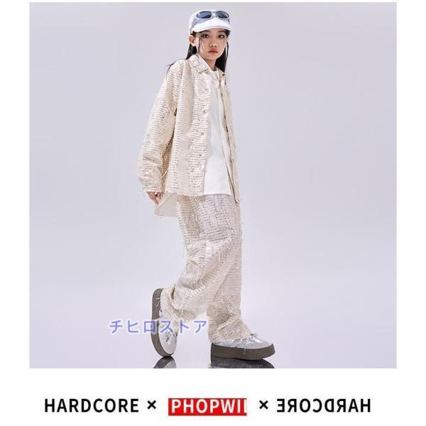 ダンス衣装 セットアップ シャツ パンツ ジャズヒップホップ 派手 キラキラ衣装 キッズ ダンス衣装 子供ダンス服 ダンスウェア 男の子 女の子 アイボリー_11
