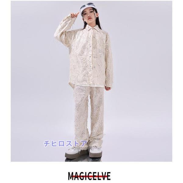 ダンス衣装 セットアップ シャツ パンツ ジャズヒップホップ 派手 キラキラ衣装 キッズ ダンス衣装 子供ダンス服 ダンスウェア 男の子 女の子 アイボリー_9