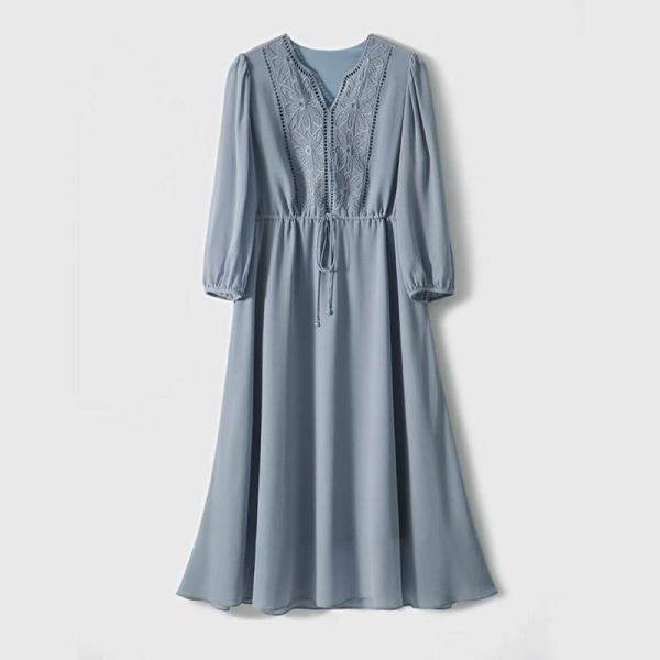 ワンピース ロングワンピース 結婚式 刺繍 長袖 フレア レディース