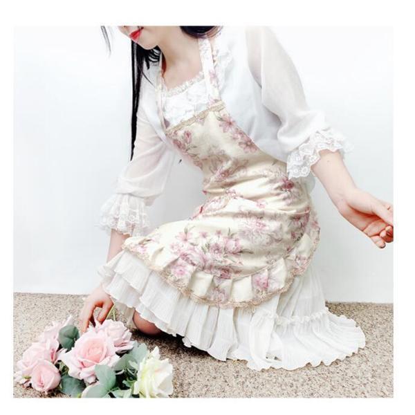 エプロン レディース キッチン 花柄 北欧風 ドレス 可愛い シンプル