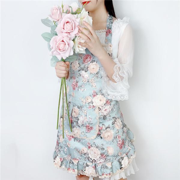 エプロン レディース キッチン 花柄 北欧風 ドレス 可愛い シンプル