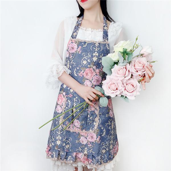 エプロン レディース キッチン 花柄 北欧風 ドレス 可愛い シンプル