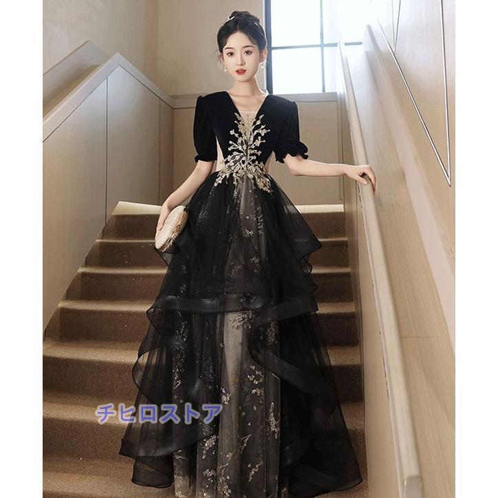 ロングドレス 母親 結婚式 ドレス 大人 ピアノ 発表会 アシンメトリードレス 袖付き 成人式ドレス 演奏会用ドレス 二次会 フォーマル 披露宴_5