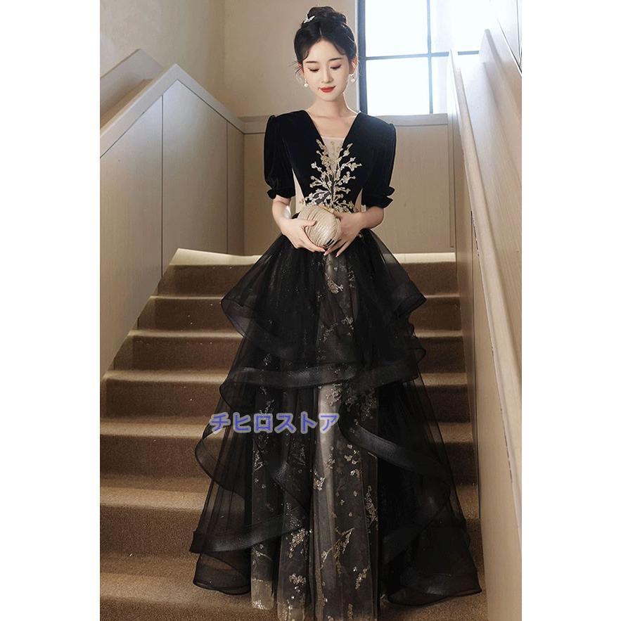 ロングドレス 母親 結婚式 ドレス 大人 ピアノ 発表会 アシンメトリードレス 袖付き 成人式ドレス 演奏会用ドレス 二次会 フォーマル 披露宴_7
